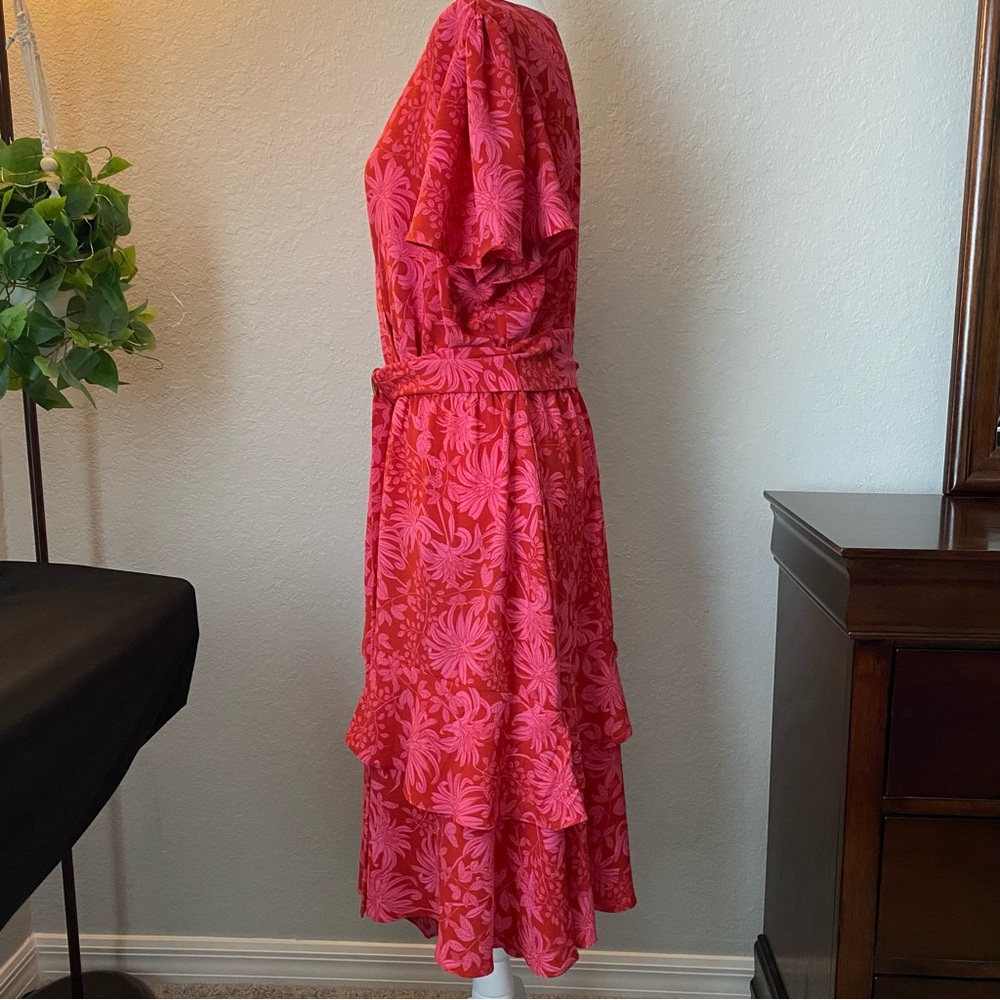Sofia by Sofia Vergara Asymmetrical Pink Floral ruffle short sleeve dress - Picture 8 of 11